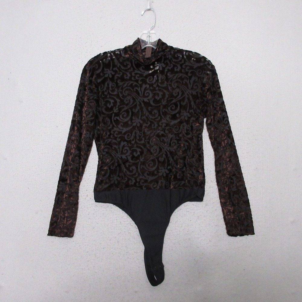 Vintage Cache Bodysuit Brown Velvet Burnout Grunge Y2K Whimsigoth Made in‎ USA